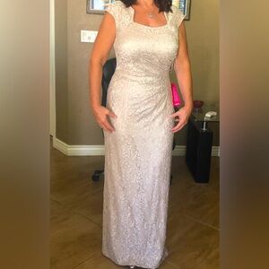 Tahari gold Sequin Maxi Gown with Flutter Cap Sleeves